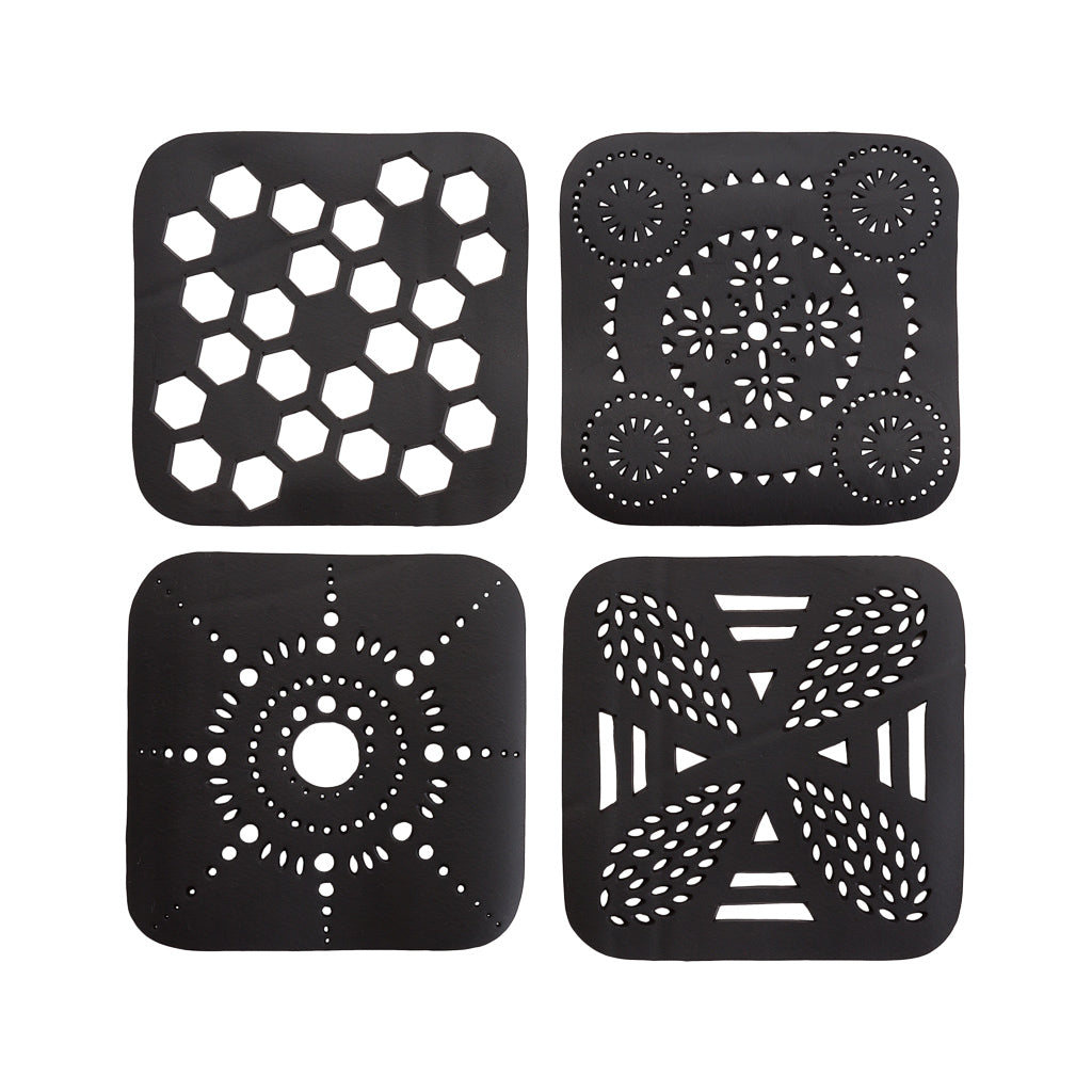 Square Handcrafted Recycled Rubber Coaster - A set of 2 or 4-0