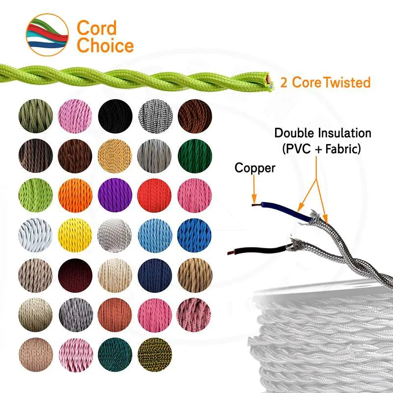 1M/5M/10M Black 2 Core Twisted Electric Fabric Cable~1769-1