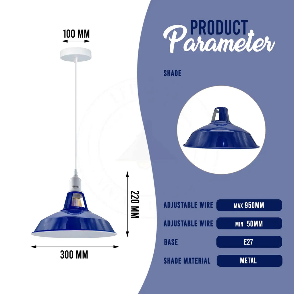 E27 Navy Blue Solid Shade Barn-Slotted Ceiling Pendent Light~4340-4