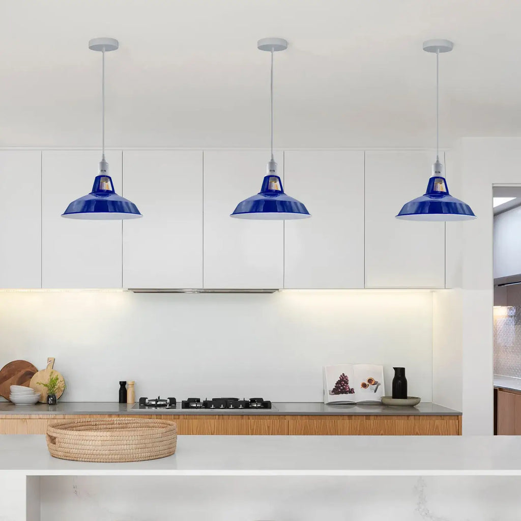 E27 Navy Blue Solid Shade Barn-Slotted Ceiling Pendent Light~4340-0