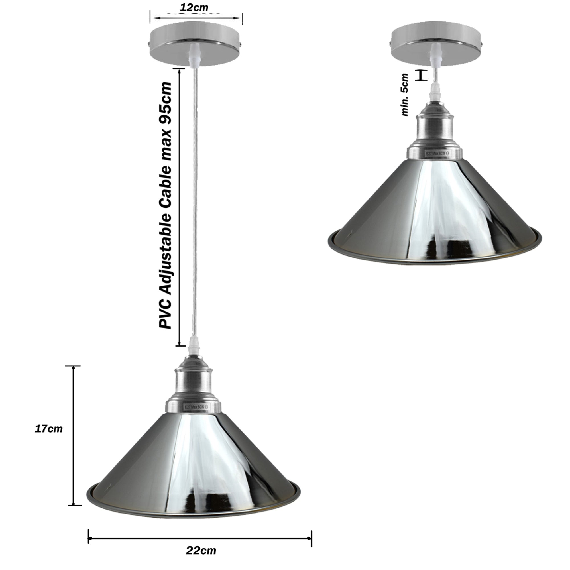 Retro Metal Pendant Chrome Ceiling Light Lamp Shade~1506-4