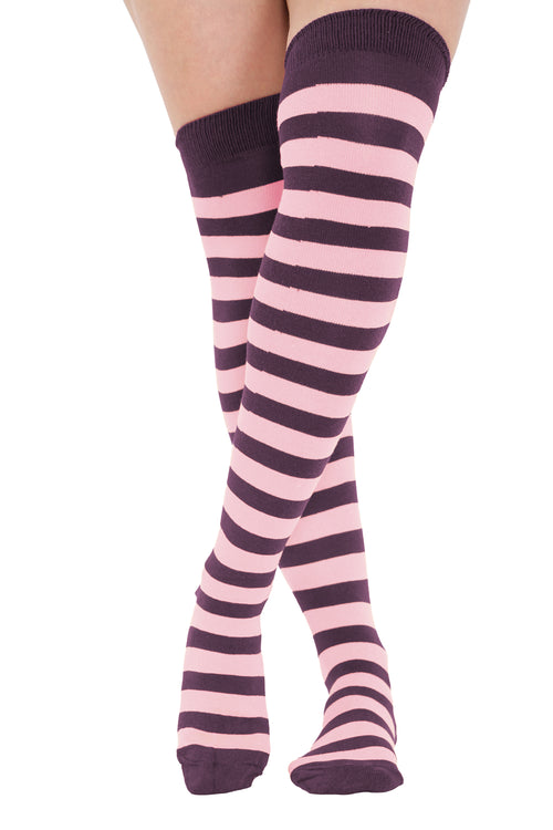 Baby Pink and Burgundy OTK Stripe Socks-0
